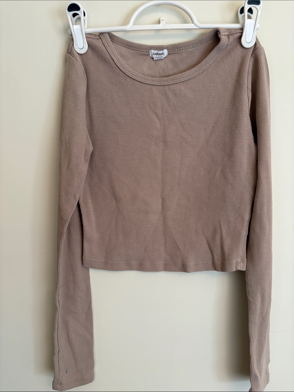 Garage Taupe Ribbed Long Sleeve Crewneck Top